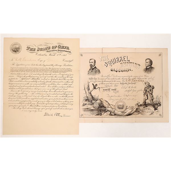 Ohio "Squirrel Hunters" Discharge Cert. and Letter, 1862 [190558]