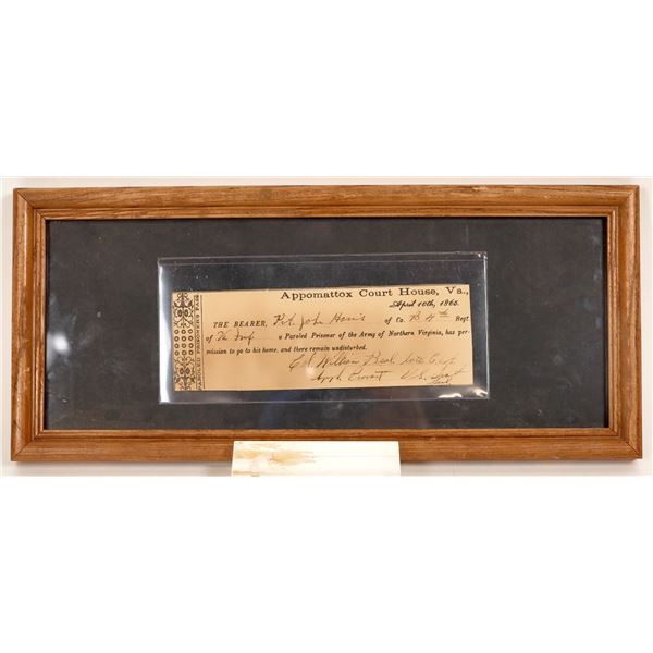 Appomattox Court House Paroled Prisoner Pass Dated April 10, 1865 [189878]