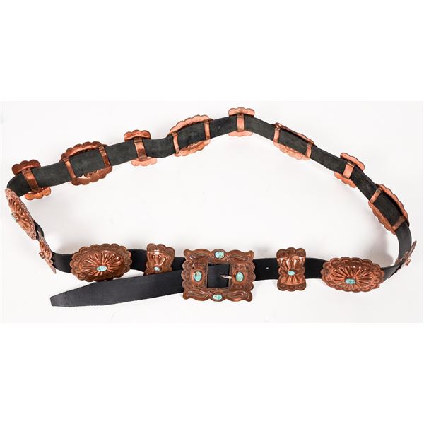 Copper and Turquoise Leather Belt with Conchos [192864]