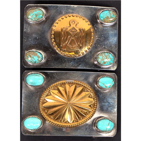 Turquoise and Nickel Plate Belt Buckles (2) [192859]