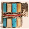 Image 3 : Exquisite Zuni Silver and Precious Stone Pictorial Watchband [186520]