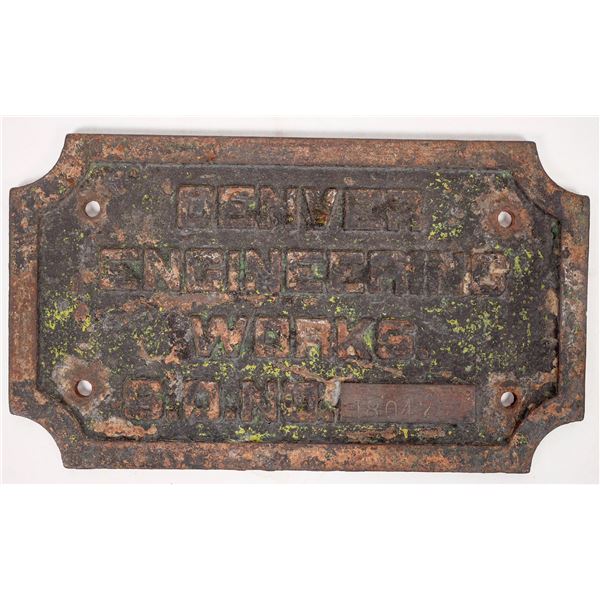 Denver Engineering Works Hoist Equipment plate, cast iron, Gold Hill, NV [193317]