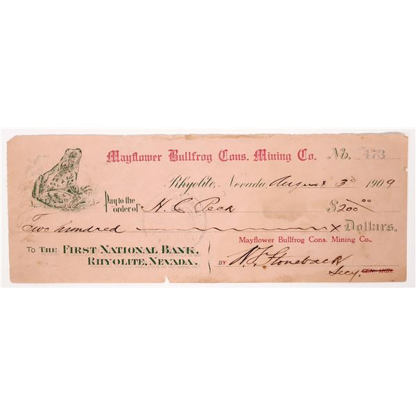 Mayflower Bullfrog Cons. Mining Check, Rare [193234]