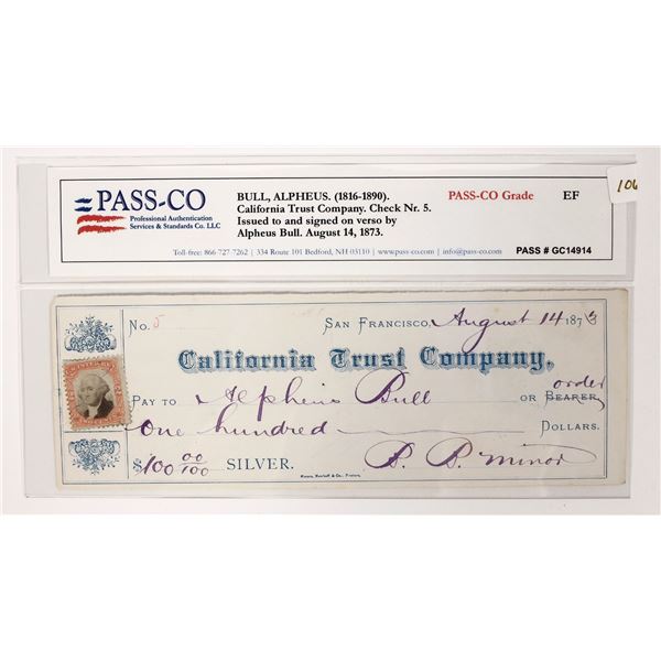 Alpheus Bull Autographed Check, 1873 [193573]