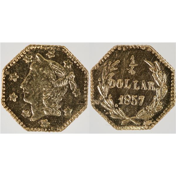 1857 California Fractional Gold 25c BG-1301: Kroll Hoard [193045]