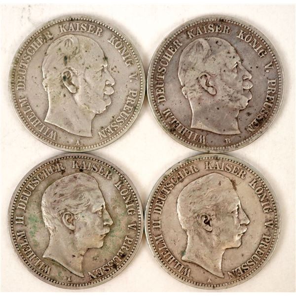 Wilhelm II Five Mark Silver Coins (4) [191010]