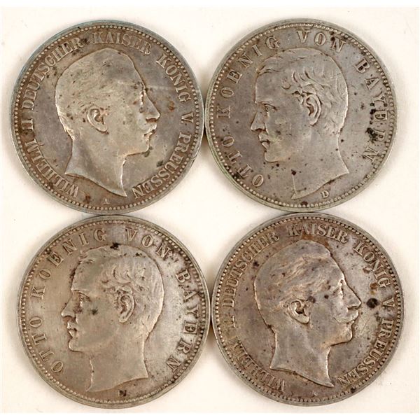Wilhelm II/Von Bayern Five Mark Coins (4) [191011]