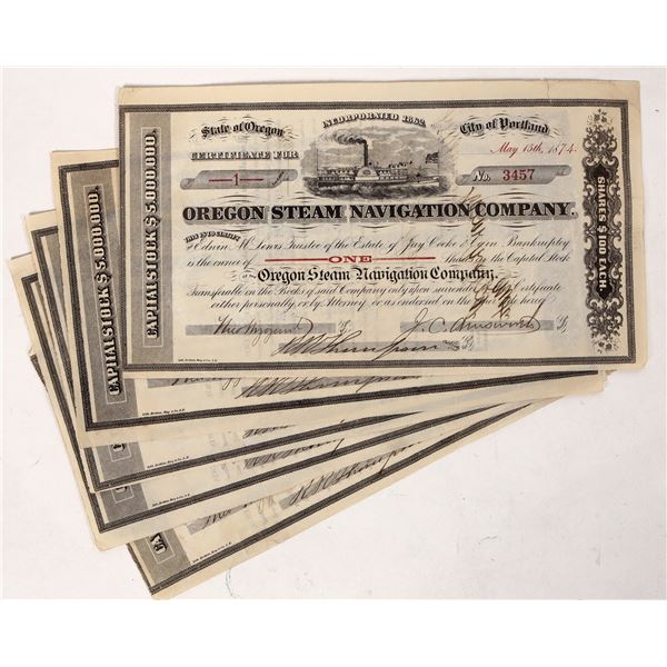 Oregon Steam Navigation Share Scrip, 5, 1874, Very Rare [192764]