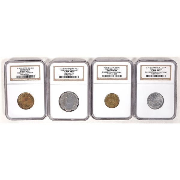 NGC Graded Uncirculated California Tokens (4) [192131]