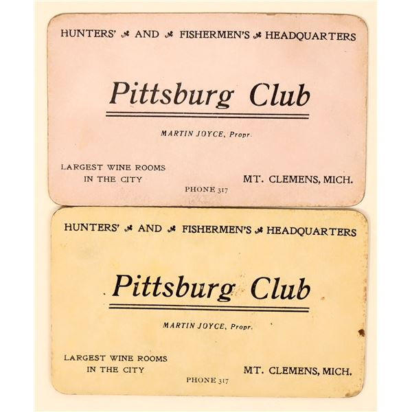 Michigan Pittsburg Club Saloon Business Cards [188973]
