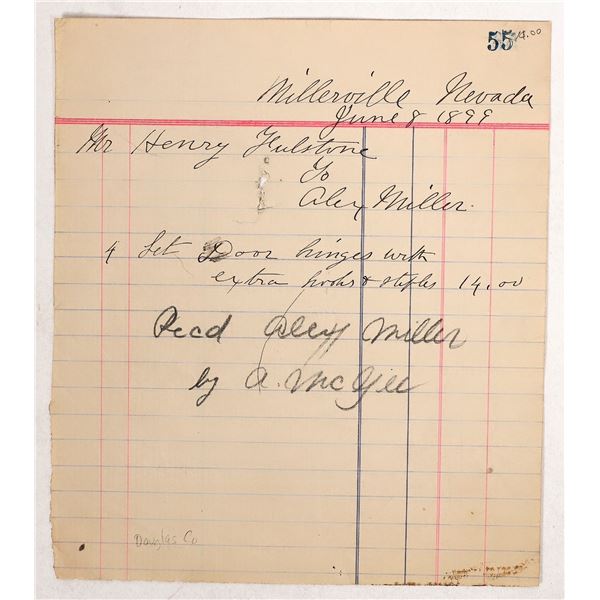 Millerville, NV Billhead, 1899, Rare [191548]