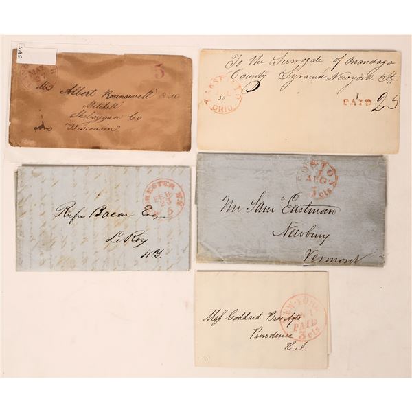 US Red Cancel Covers, c. 1850-51, 5 Total [193169]