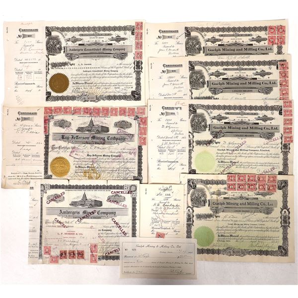Revenue Stamps on Stocks, 8 Stocks [192115]