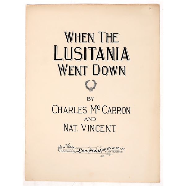 'When The Lusitania Went Down' Sheet Music, 1915 [193115]