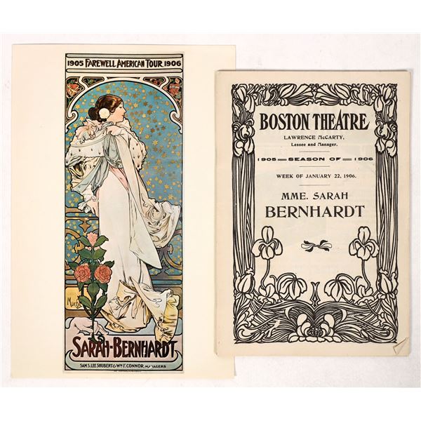 Sarah Bernhardt Art Nouveau Postcard and 1906 Program [191544]