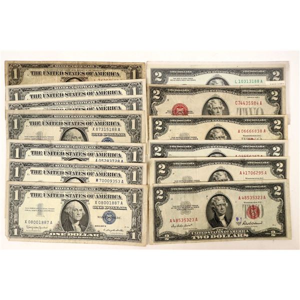 Silver Certificate (7) & $2 Bills (6) [190890]