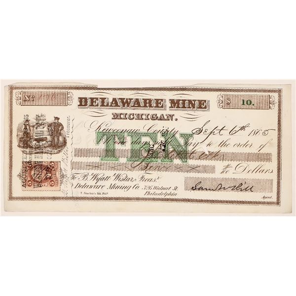 Delaware Mine $10 Scrip 1865 [192535]