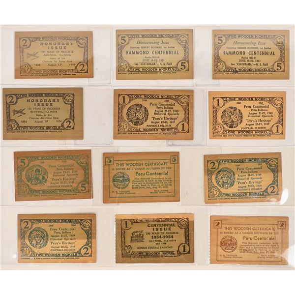 Wooden Nickels, Indiana, Illinois, c1949-54 (12) [191410]