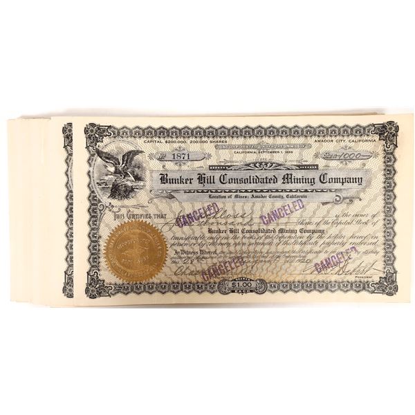 Bunker Hill Mining Stock Certificates (30) [192697]