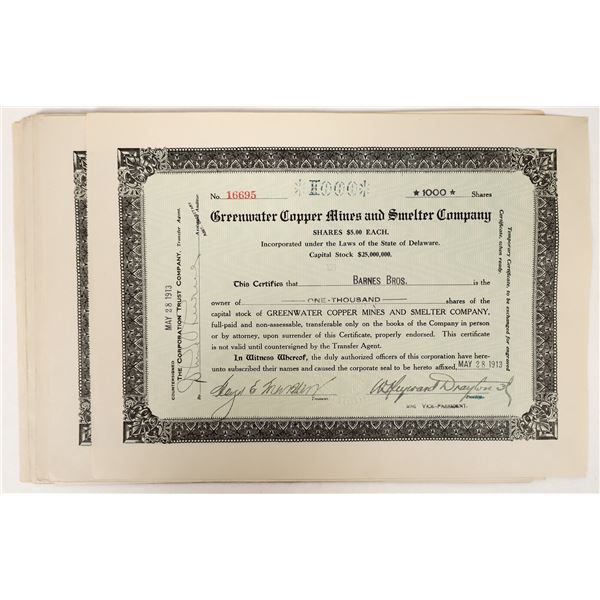 Greenwater Copper Mine Stock Certificates (10) [192494]