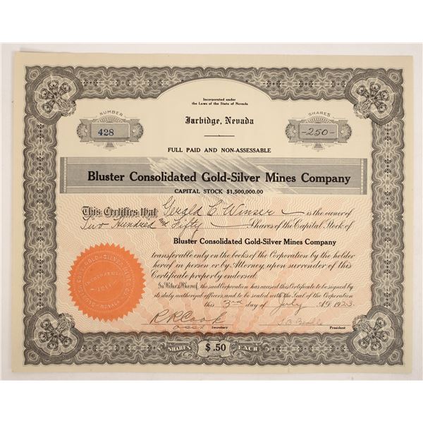Bluster Consolidated Mine Stock Cert [192503]