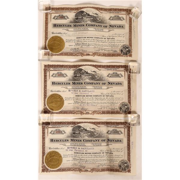 Hercules Mines of Nevada Stock Trio, 1921, Rare [192114]