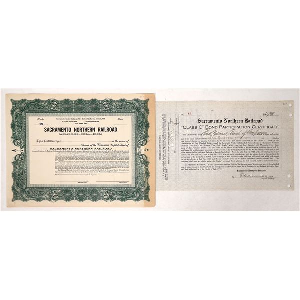 Sacramento Northern Railroad Stock and Bond Cert, c. 1918 [192068]