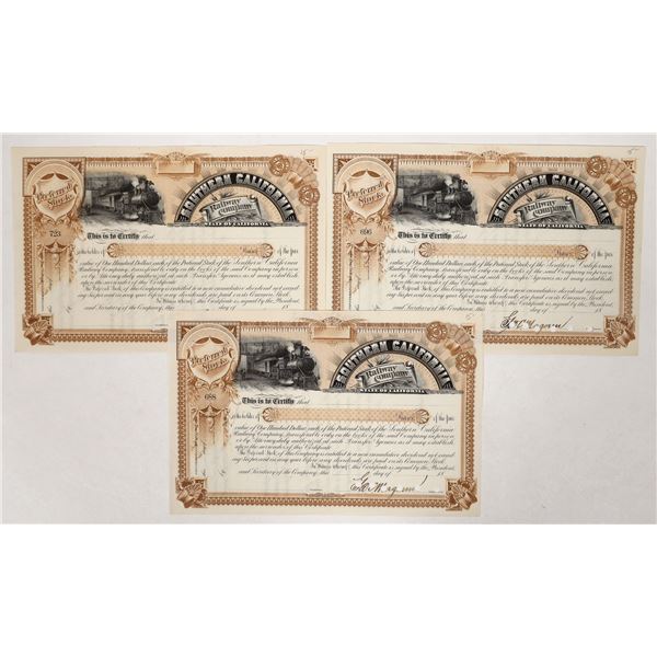 Southern California Railway Stock Certs (3) [191777]