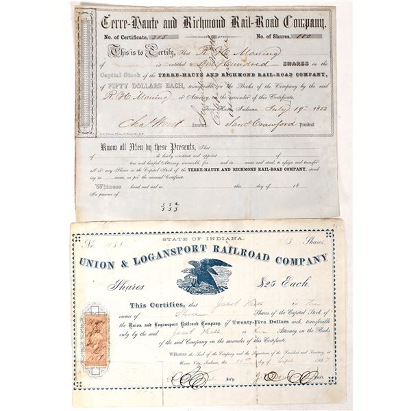 Indiana RR Stock Pair, 1853-67 [192451]
