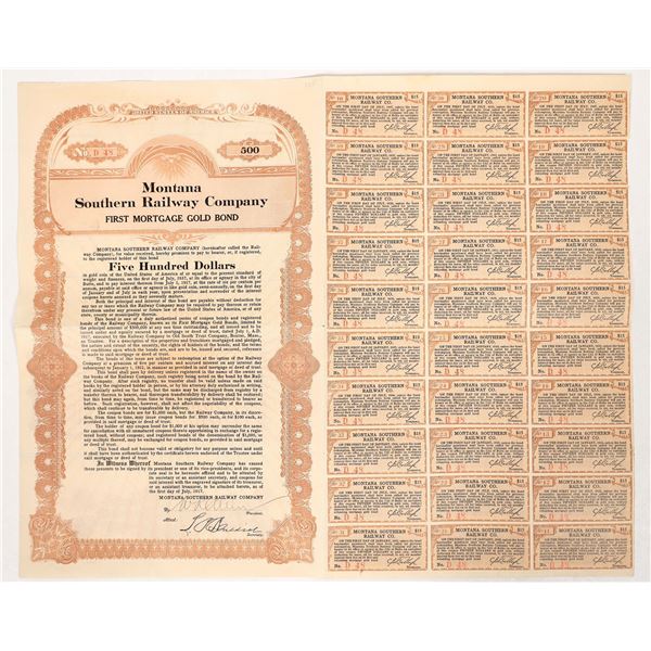 Montana Southern Railway Bond, 1917, Rare [192075]