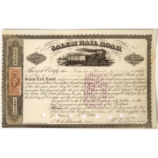 Salem Rail Road Stock, 1865 [193007]