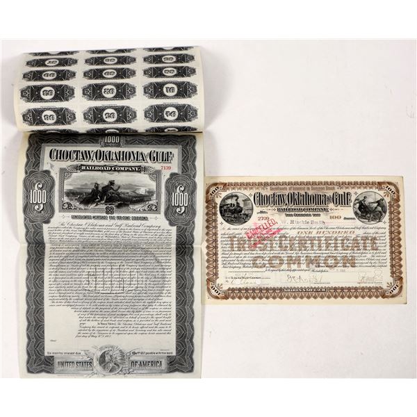 Choctaw, Oklahoma & Gulf RR Stock/Bond, 1901-1902 [192017]