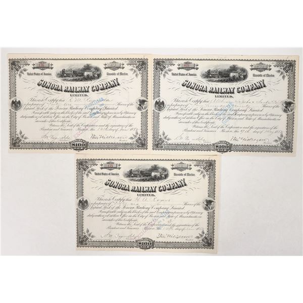 Sonora Mexico Railroad Stock Certs (3) [192361]