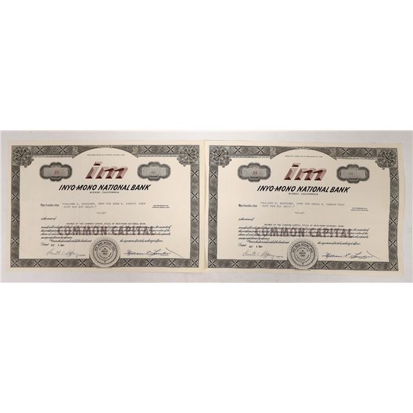 Inyo-Mono National Bank  Stock Certs (2) [193337]