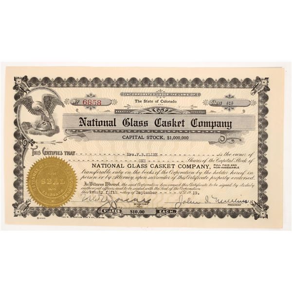 National Glass Casket Co. Stock Cert [192501]