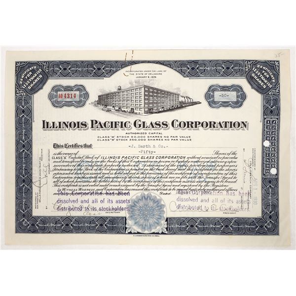 Illinois Pacific Glass Corp. Stock, 1930 [192167]