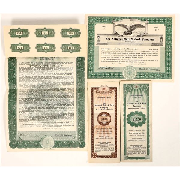 Stock Cert & 3 Bonds - Safe & Lock [191293]