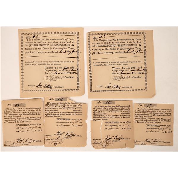 Early Pennsylvania Turnpike Stock Certs (6) [192509]
