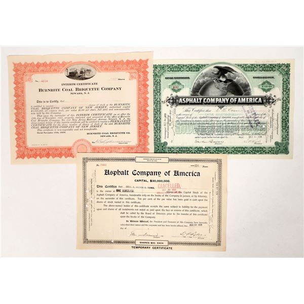 Asphalt and Coal Stock Trio, 1899-1920 [191259]