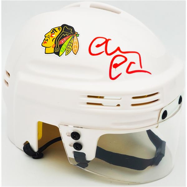 CHEVY CHASE SIGNED CHICAGO BLACKHAWKS MINI HELMET (BECKETT COA)