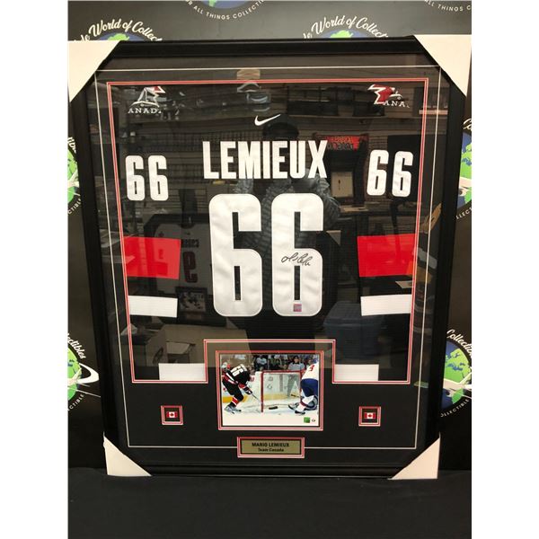 PROFESSIONALLY FRAMED MARIO LEMIEUX SIGNED TEAM CANADA JERSEY (FRAMEWORTH SPORTS COA)