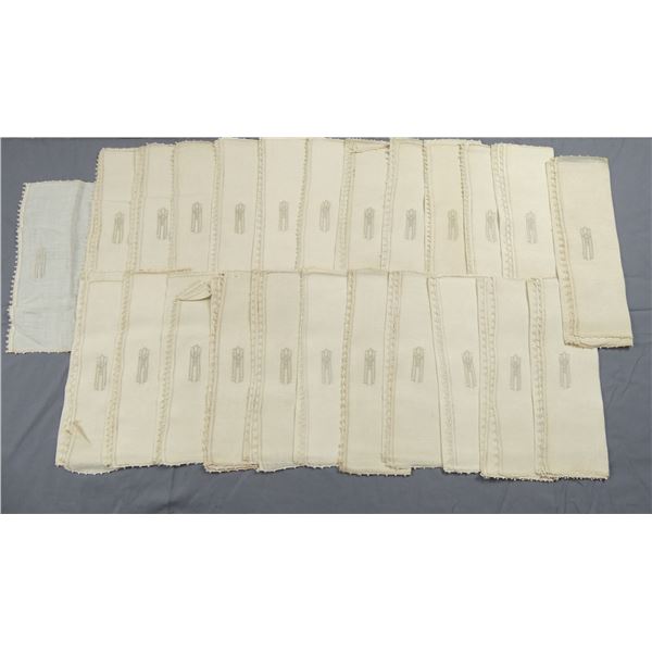 Set of 24 European Monogrammed Dinner Napkins from Rockefeller Estate