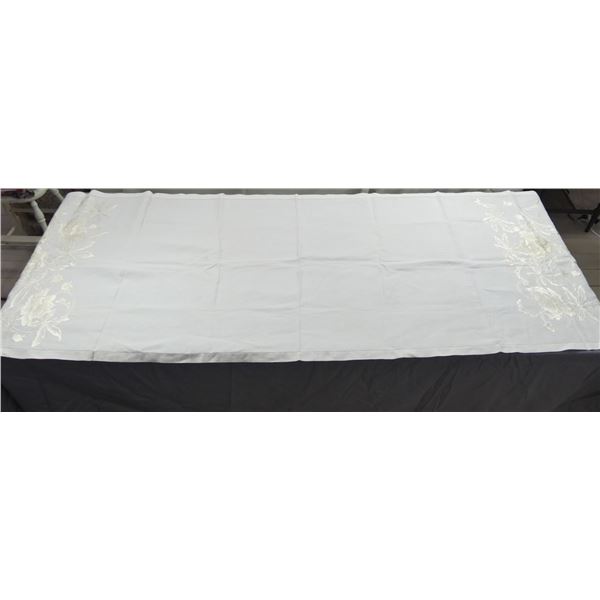 Vintage Linen, Silk Embroidery & Bobbin Lace, Layover Sham or Dresser Scarf