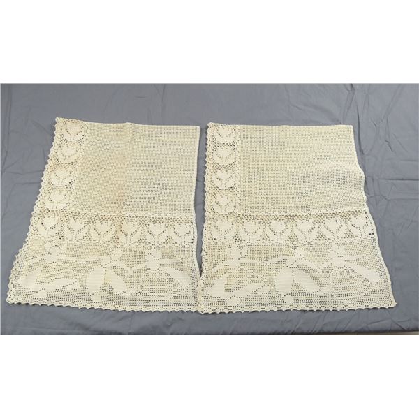 Lot of 2 Handmade Crochet Lace Curtain Panels