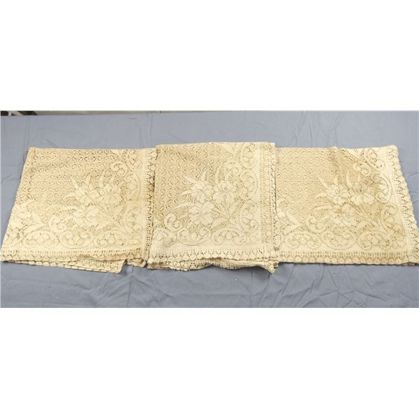 Lot of 3 Cotton Lace Curtain Panels
