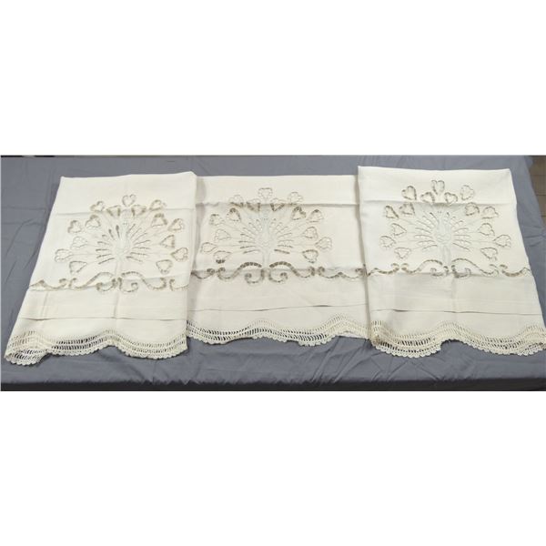 Rare Set of 3 Matching Linen Roller Shades with Peacock