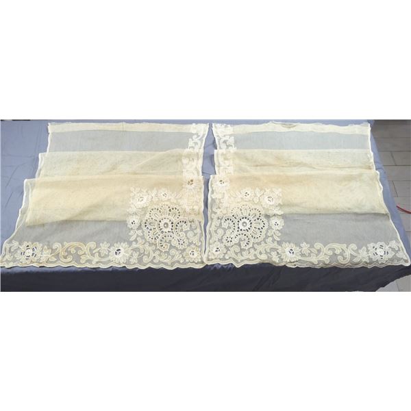 Pair Vintage Net Tambour Lace Curtain Panels