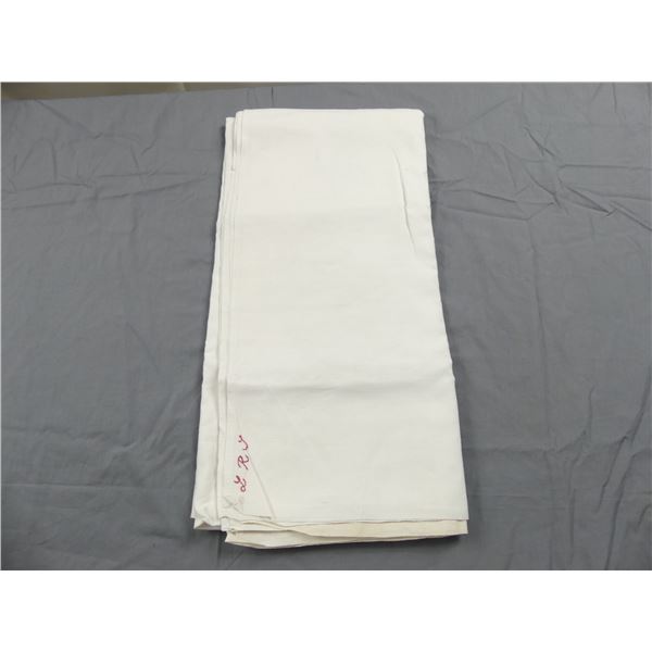 Vintage Linen Top Sheet with Red Embroidered Monogram