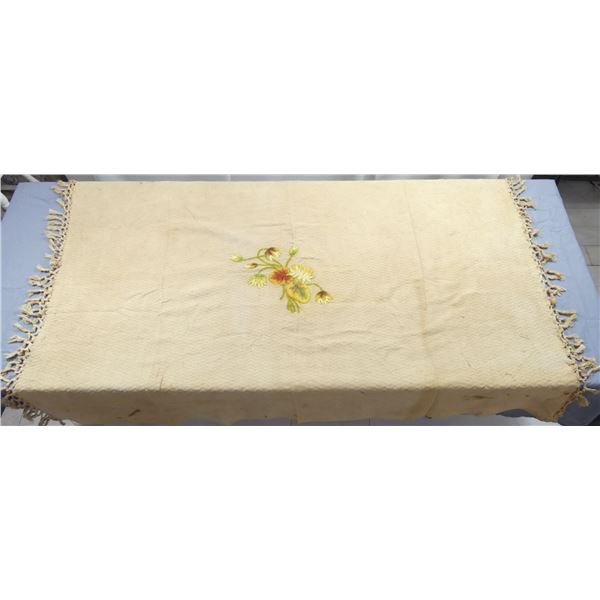 Vintage Cruel Work Fringed Table Topper/Runner