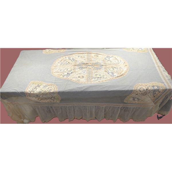 Vintage Normandy Lace Bedspread, Shades of Pink & Beige